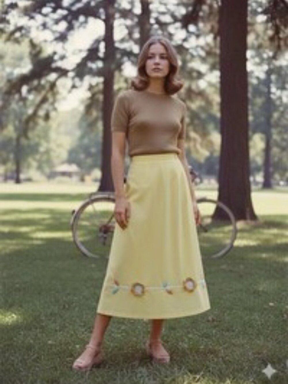 Vintage 1970s Long Yellow Hippy Summery Maxi Skirt Quilted Flowers Small